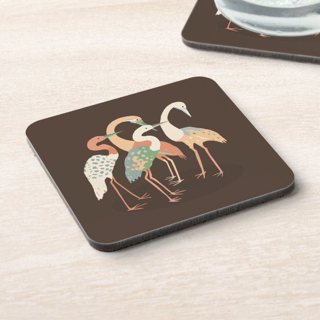 Neutral Color Pop Art Cranes   Beverage Coaster (Left Side)