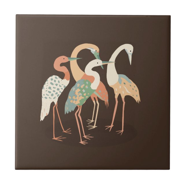 Neutral Color Pop Art Cranes   Ceramic Tile (Front)