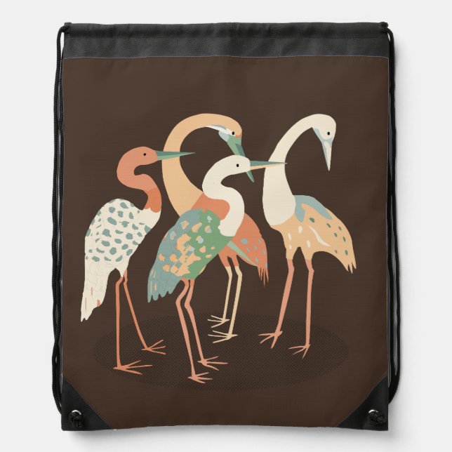 Neutral Color Pop Art Cranes   Drawstring Bag (Front)