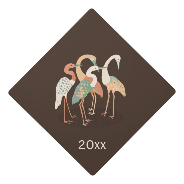 Neutral Color Pop Art Cranes   Graduation Cap Topper (Front)