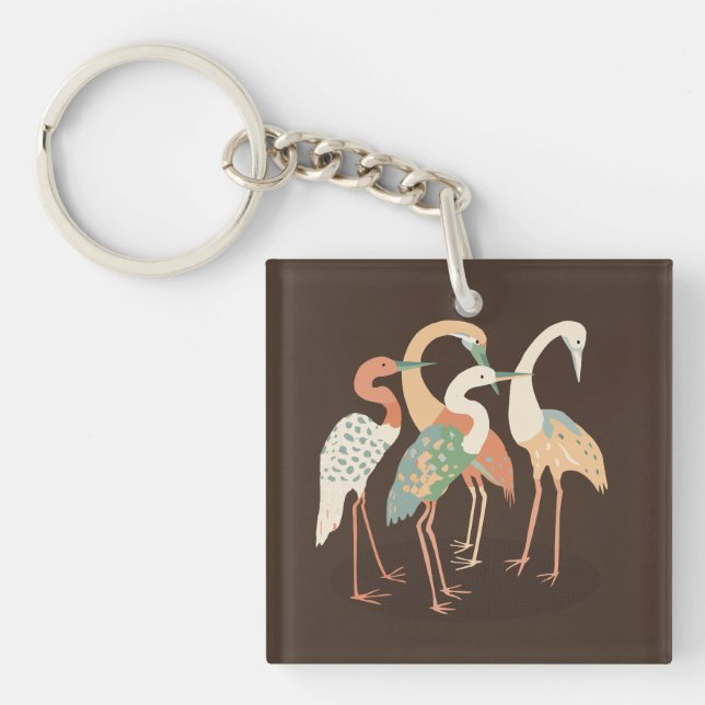 Neutral Color Pop Art Cranes   Keychain (Front)