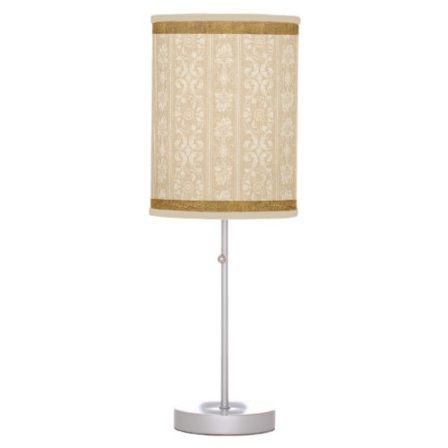 Neutral Color Tan Gold Damask  Table Lamp