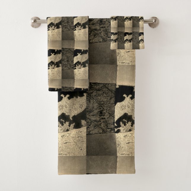 Neutral Color Velvet Patchwork Image Bath Towel Set (Insitu)