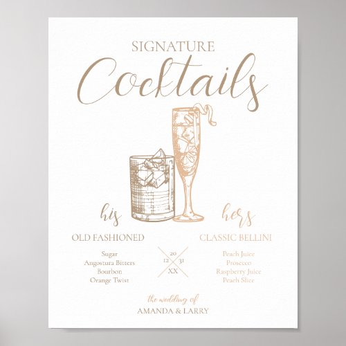Neutral Color Wedding Signature Cocktails Sign 