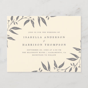 Neutral Colors Botanical Watercolor Leaves Wedding Invitation Postcard