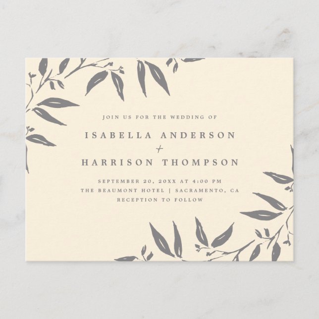 Neutral Colors Botanical Watercolor Leaves Wedding Invitation Postcard (Front)