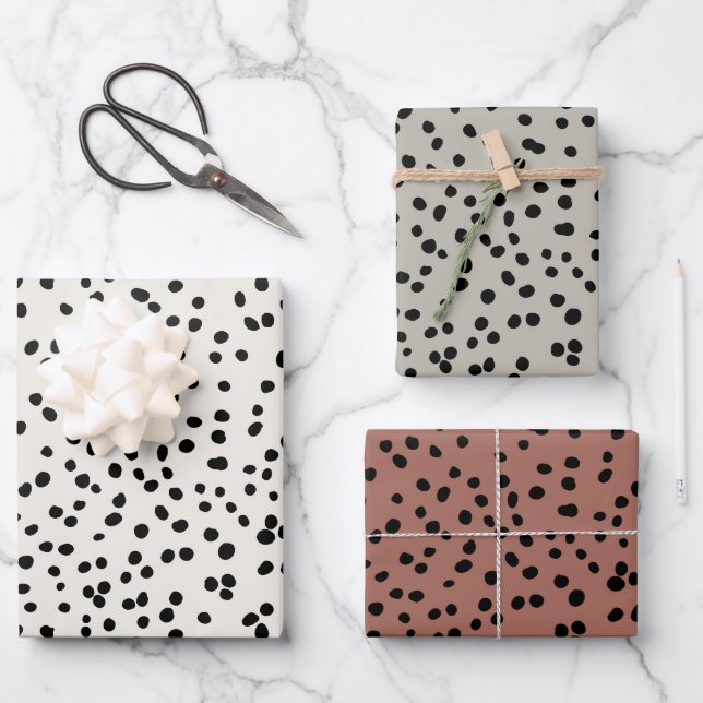 Neutral Colors Dalmation Spots Pattern Wrapping Paper Sheets (Front)