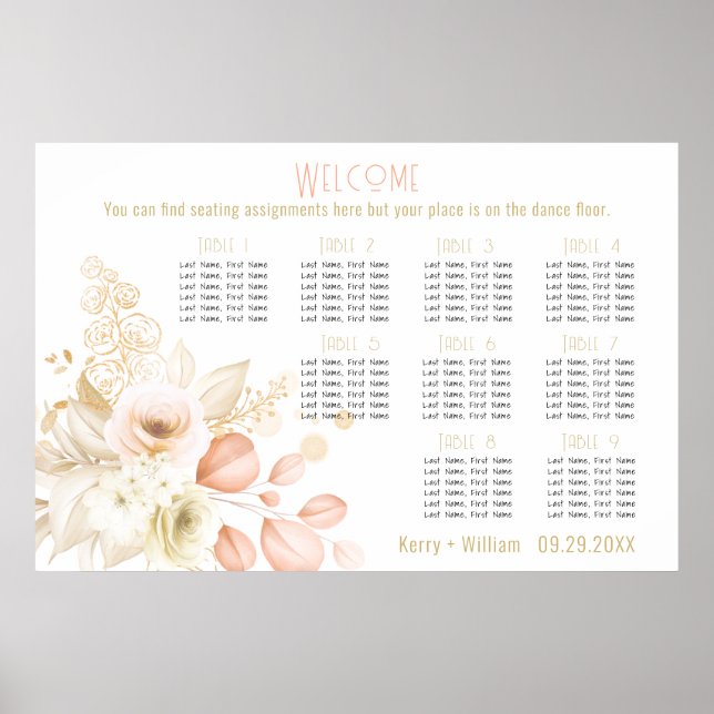 Neutral Colors Elegant Wedding Seating Chart (Front)