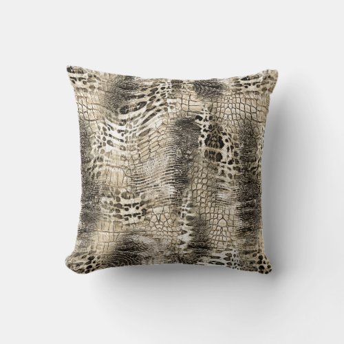 Neutral Colors Exotic Snakeskin Animal Print Throw Pillow