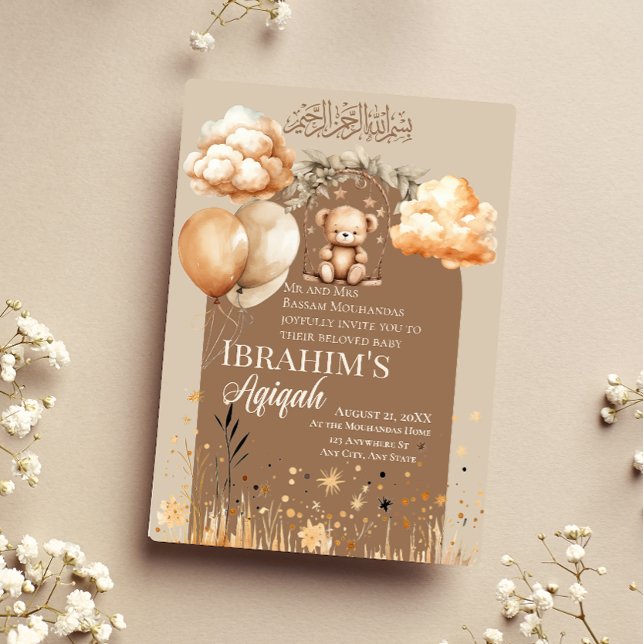  Neutral Colors Islamic Baby Aqiqah Invitation (Creator Uploaded)