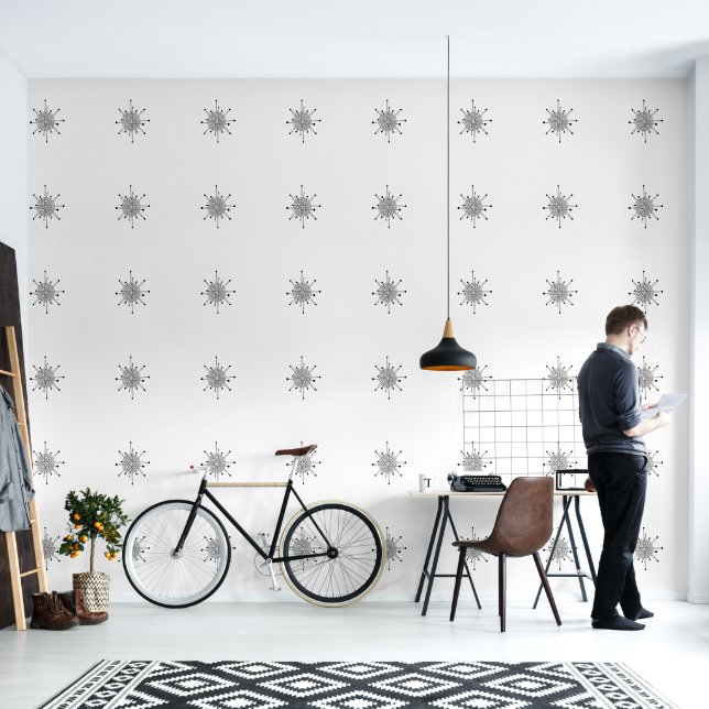 Neutral Colors Mid-Century Modern Atomic MCM Wallpaper (Living Room)