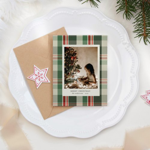 Neutral Colors Plaid Minimalist Photo Holiday Card