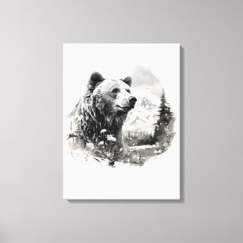 Neutral colors Watercolor bear in the forest Canvas Print