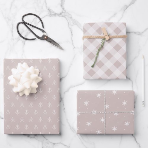 Neutral  Coordinating Holiday Pattern Wrapping Paper Sheets