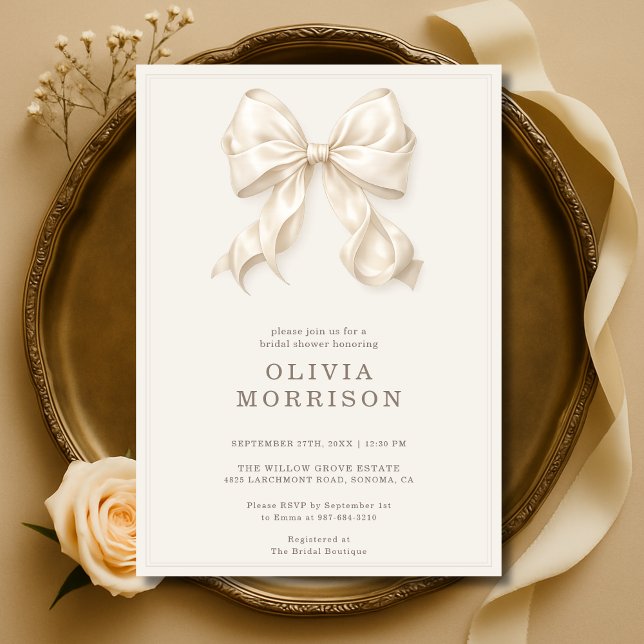 Neutral Coquette Bow Bridal Shower Invitation (Creator Uploaded)