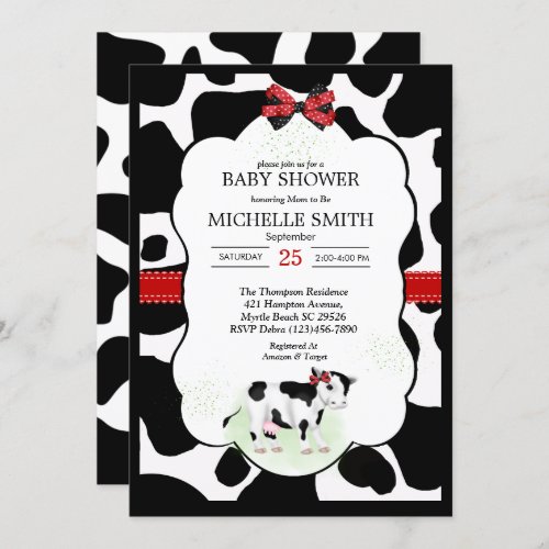 Neutral Cow Print Baby Shower Invitation