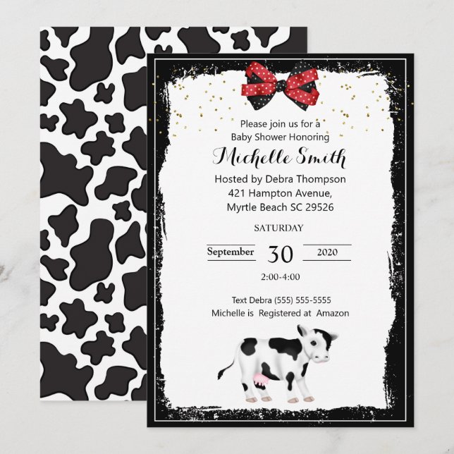 Neutral Cow Print Baby Shower Invitations (Front/Back)