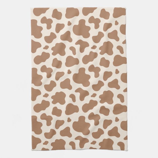 Neutral Cow Print Western Cowboy Beige Brown Kitchen Towel (Vertical)