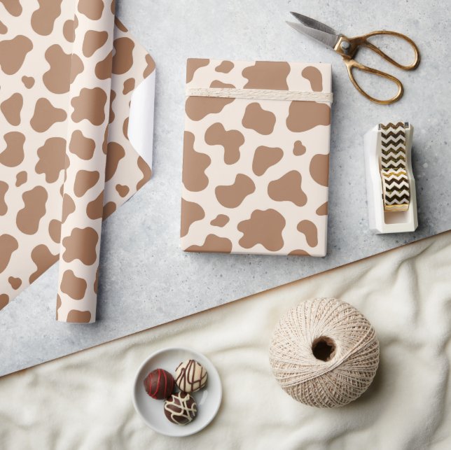 Neutral Cow Print Western Cowboy Beige Brown Wrapping Paper (Crafts)