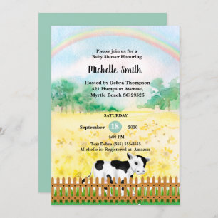 Neutral Cow Rainbow Baby Shower Invitation