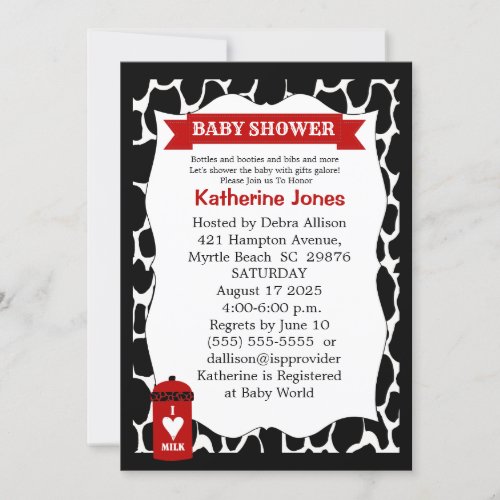 Neutral Cow Themed Baby  Shower Invitation