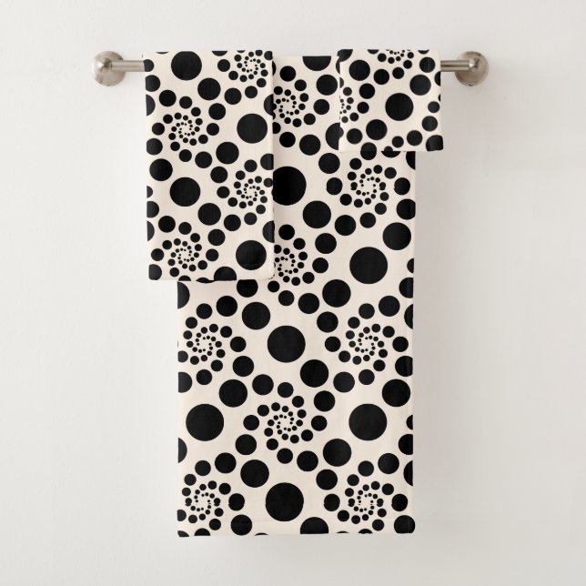 Neutral Cream and Black Feminine Polka Dot Bath Towel Set (Insitu)