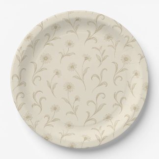 Neutral Cream Dainty Flower Botanical Print Paper Plates