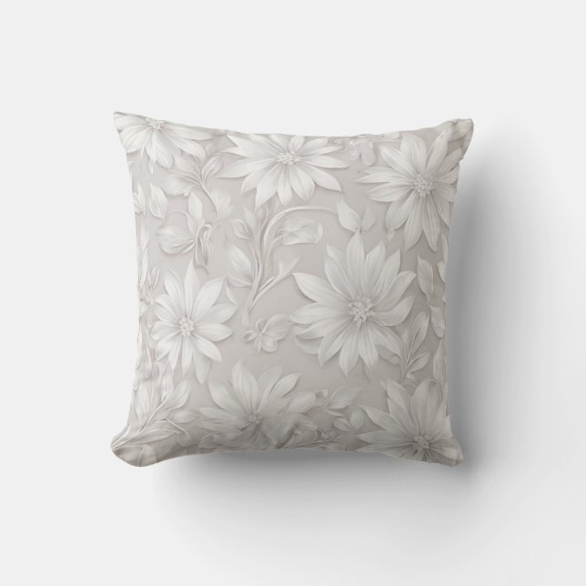 Neutral Cream Elegant Floral Throw Pillow (Front)