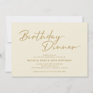 Neutral Cream Ivory & Gold Modern Birthday Dinner Invitation