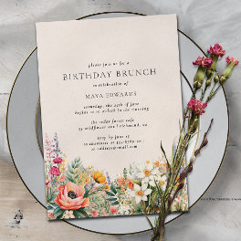 Neutral Cream Rustic Floral Boho Birthday Brunch Invitation
