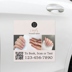 Neutral Cream Tan Logo QR Code Photo Nail Salon Car Magnet