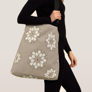 "NEUTRAL CREAM TAN MANDALA FLOWER" CROSSBODY BAG