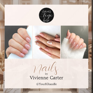 Neutral Cream Tan Script Logo Photo Nail Salon Window Cling