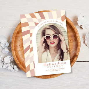 Neutral Cream White Tan Retro Photo Graduation Announcement