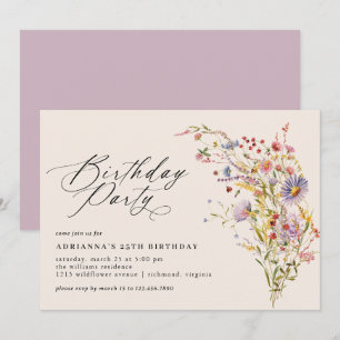 Neutral Cream   Wildflower Garden Any Age Birthday Invitation
