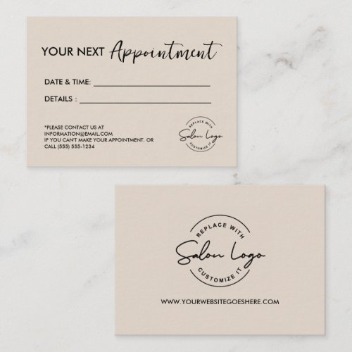 Neutral Custom Salon Minimalist Modern Beauty Appointment Card