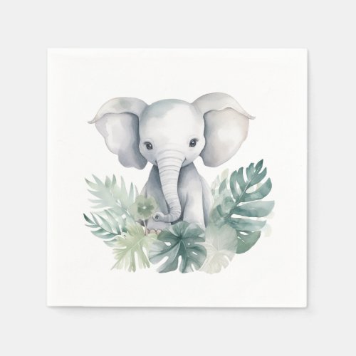 Neutral Cute Elephant First Birthday Napkins