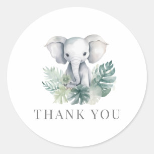 Neutral Cute Elephant First Birthday Thank You Classic Round Sticker