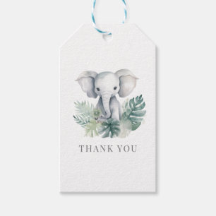 Neutral Cute Elephant First Birthday Thank You Gift Tags