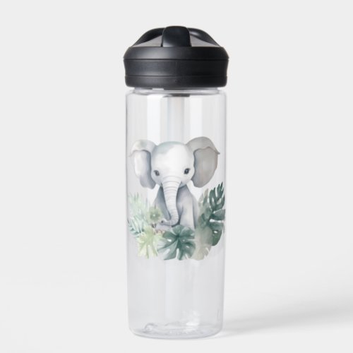 Neutral Cute Elephant First Birthday Water Bottle