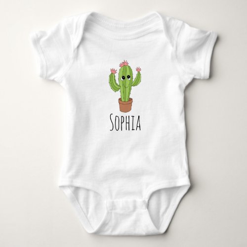Neutral Cute Kawaii Cactus Plant and Name Baby Bodysuit