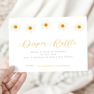 Neutral Daisy Baby Shower Diaper Raffle Card