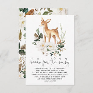 Neutral Deer White Floral Greenery Books for Baby Enclosure Card