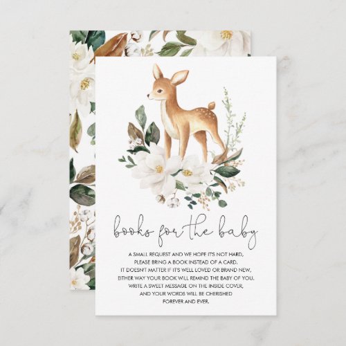 Neutral Deer White Floral Greenery Books for Baby Enclosure Card