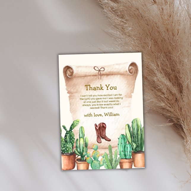 Neutral Desert Cactus Cowboy Boots Baby Shower  Thank You Card (Neutral Desert Cactus Cowboy Boots Baby Shower Thank You Card)