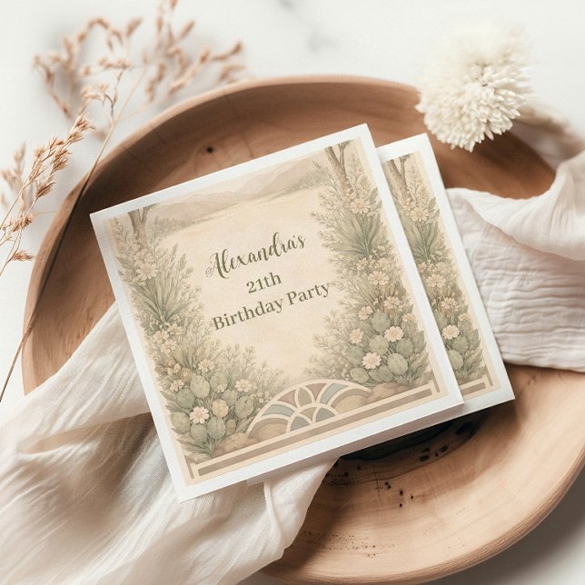 Neutral Desert Floral Birthday Napkins (Creator Uploaded)