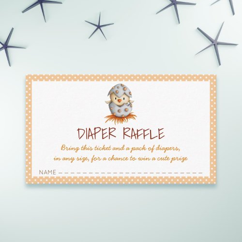 Neutral diaper raffle card with a chick hatching