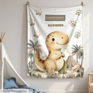 Neutral Dinosaur Personalized Boy Baby Shower  Blanket