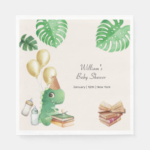 Neutral Dinosaur Storybook Balloon Baby Shower Napkins