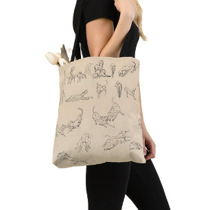Neutral Dog Poses Sketch, Vintage Minimalist Tote Bag